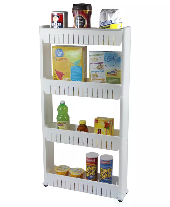 Basicwise Vintiquewise Slim Storage Cabinet Organizer 4 Shelf Rolling Pull Out Cart Rack Tower with Wheels - Intensery