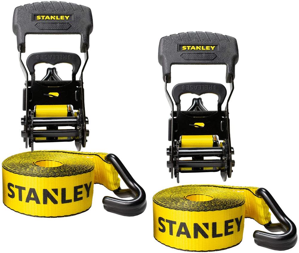 Stanley S1007 Ratchet Tie Down Straps  1.5 x 16and#8242; Heavy Cargo Hauling 3300 lbs Break Strength 2pk - Intensery