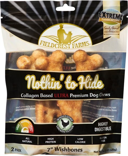 Fieldcrest Farms Nothin To Hide 7-in Ultra Wishbone Chicken Dog Treats， 2 count - Intensery