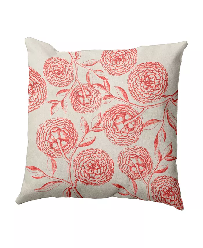 E by Design Antique Flowers 16 Inch Coral Decorative Floral Throw Pillow - Intensery