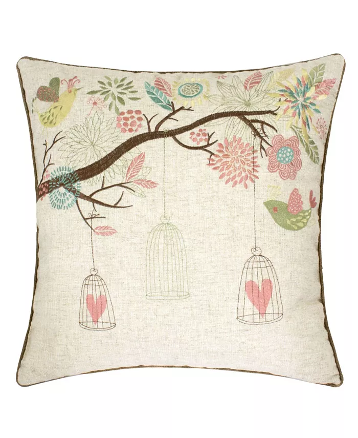 Homey Cozy Lilly Embroidered Linen Square Decorative Throw Pillow - Intensery