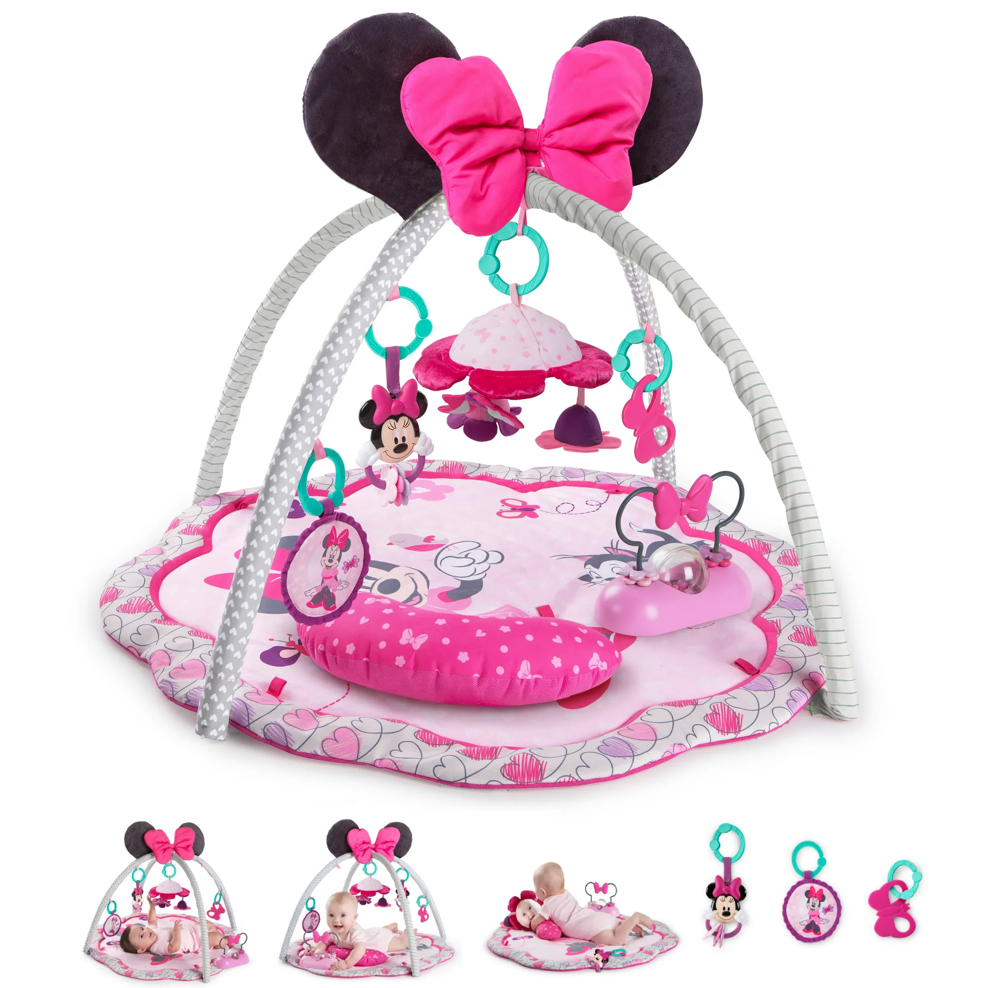 Bright Starts Disney Baby Minnie Mouse Garden Fun Activity Gym Play Mat with Melodies， Ages Newborn +， Garden Fun - Intensery