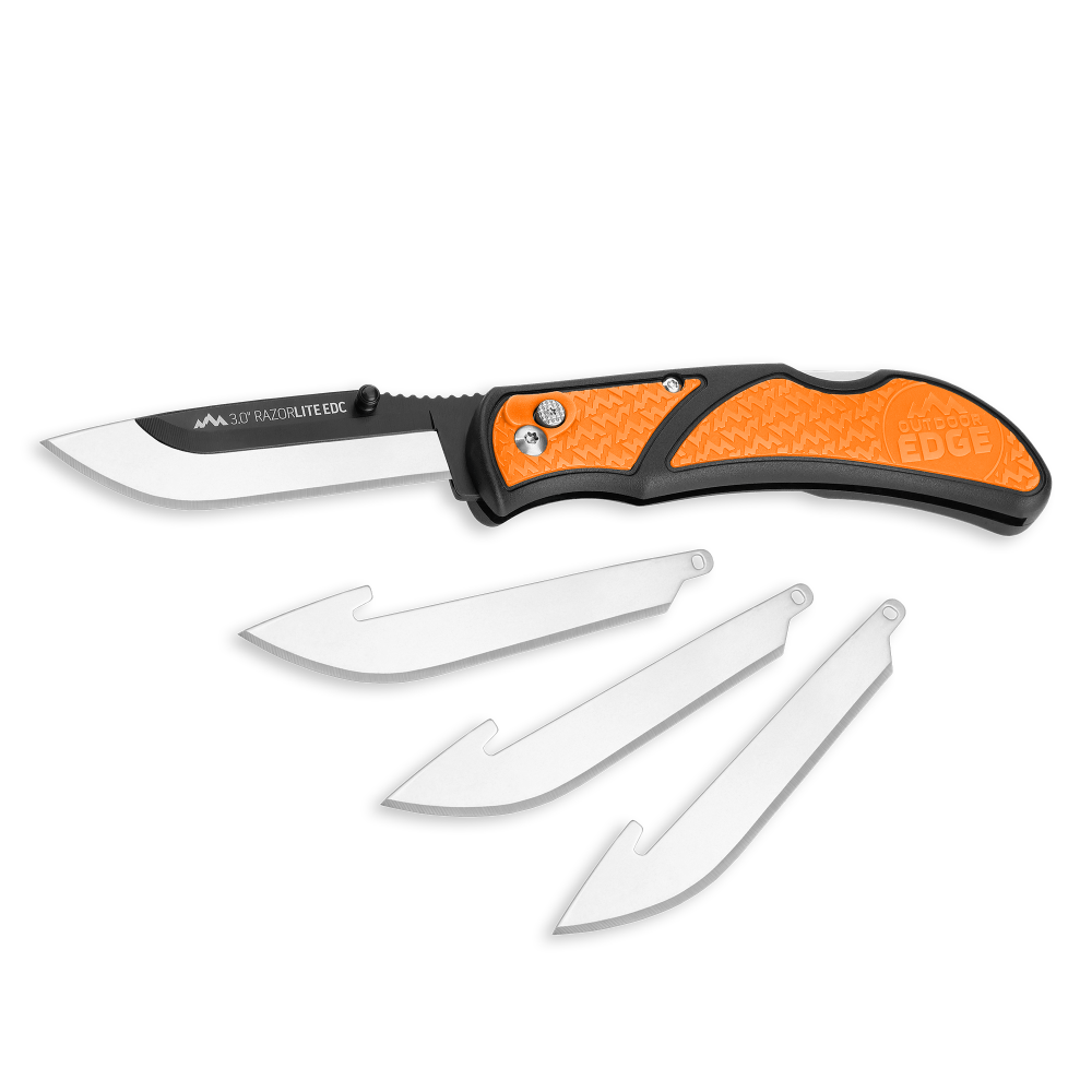 Outdoor Edge RazorLite EDC Folding Knife Orange 3 with 4 Blades - Intensery