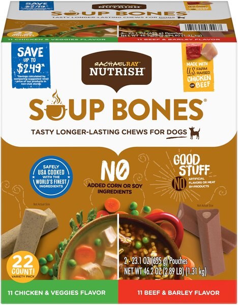 Rachael Ray Nutrish Soup Bones Long Lasting Chews Variety Pack Dog Treats， 22 Count - Intensery