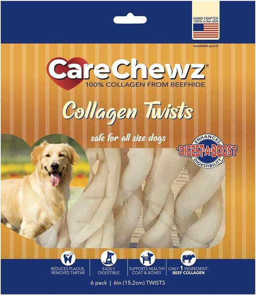 Pet Factory CareChewz 6 to 7-inch Collagen Twists Natural Flavored Dog Hard Chews， 6 count - Intensery