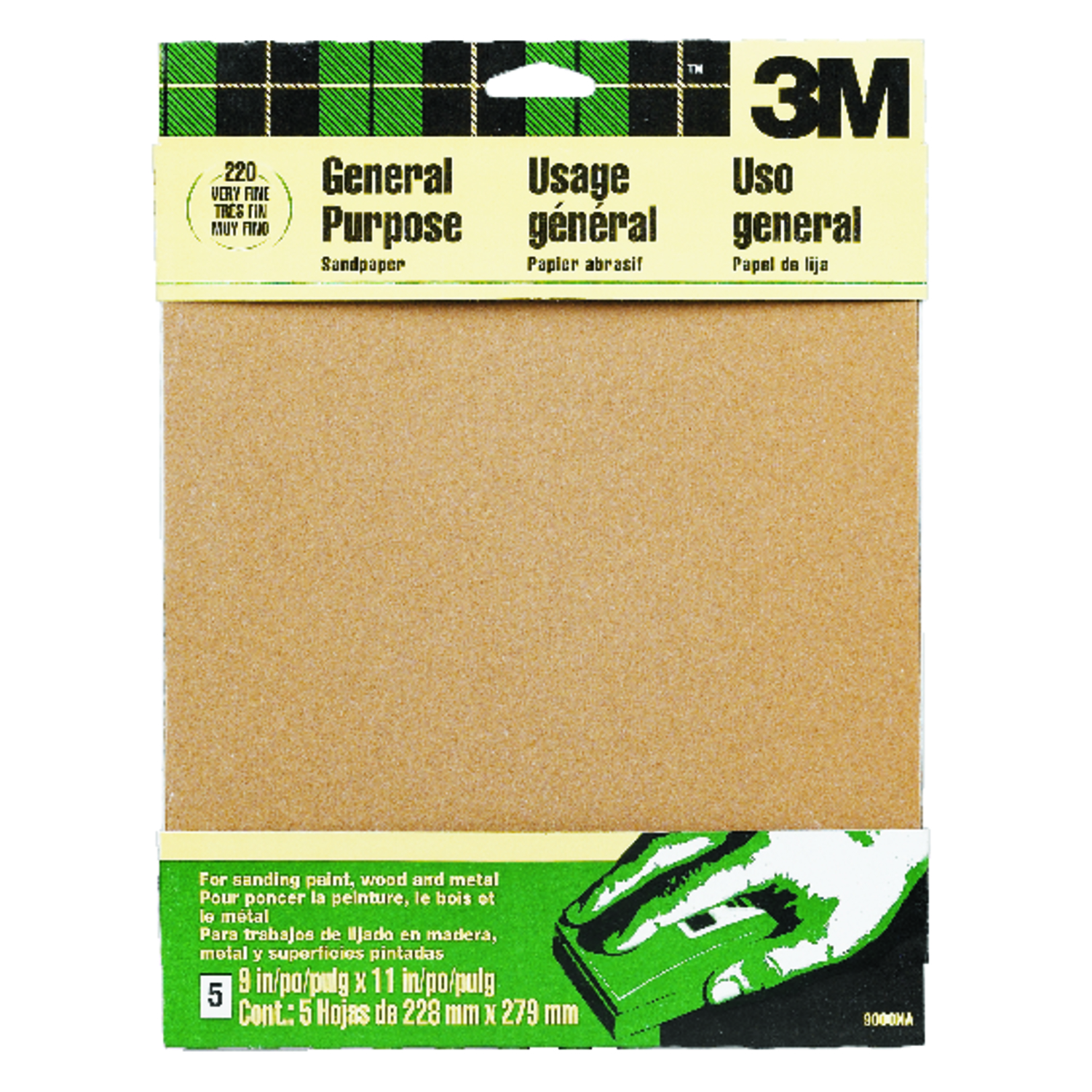 3M 11 in. L X 9 in. W 220 Grit Aluminum Oxide Sandpaper 5 pk - Intensery