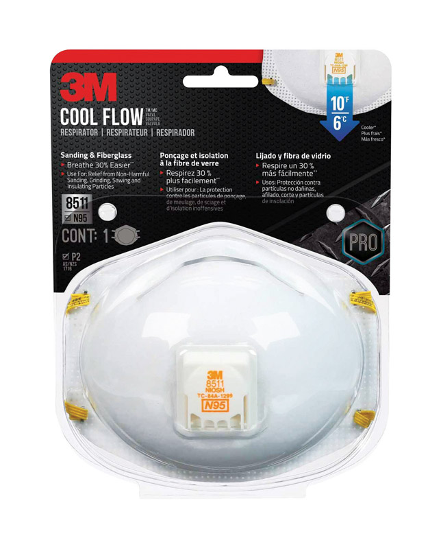 3M Cool Flow N95 Sanding and Fiberglass Cup Disposable Respirator Pro-Series Valved White 1 pk - Intensery