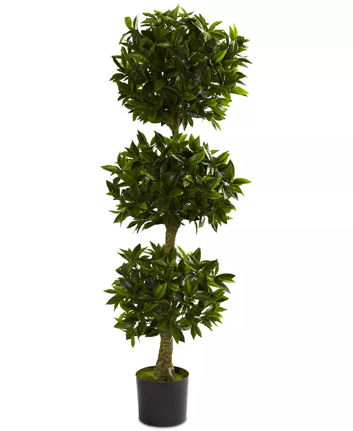 Nearly Natural 5' Artificial Triple Bay Leaf UV-Resistant Indoor Outdoor Topiary - Intensery