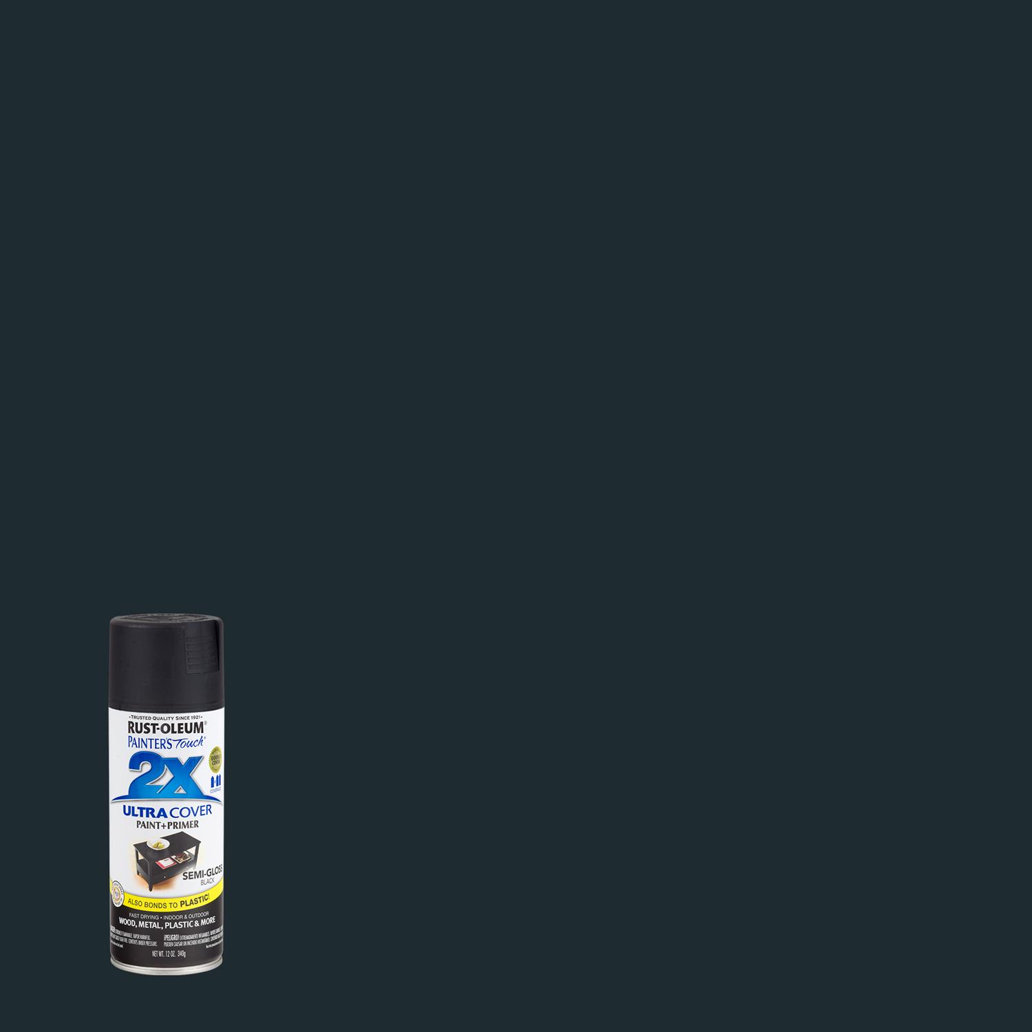 Rust-Oleum Painter\u0027s Touch 2X Ultra Cover Semi-Gloss Black Paint+Primer Spray Paint 12 oz - Intensery