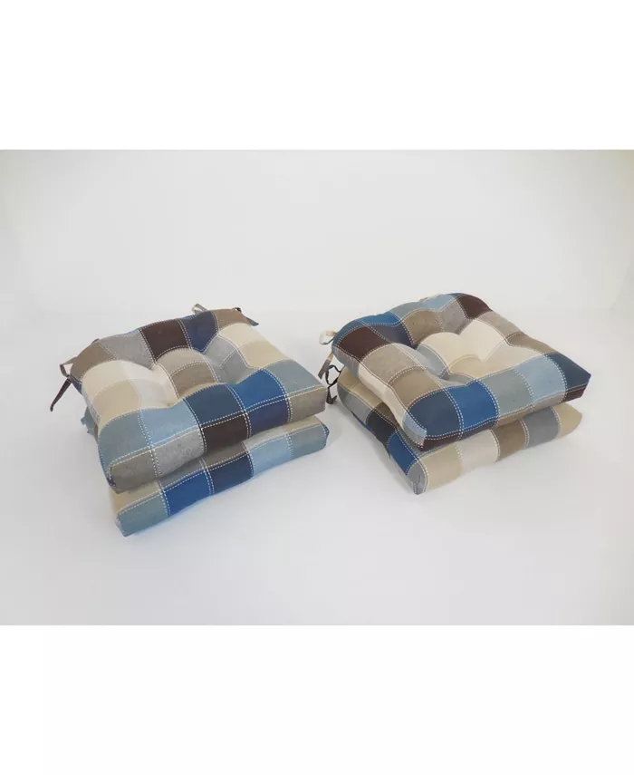 Arlee Home Fashions Harris Plaid Set of Four Chair Pad Seat Cushions - Intensery