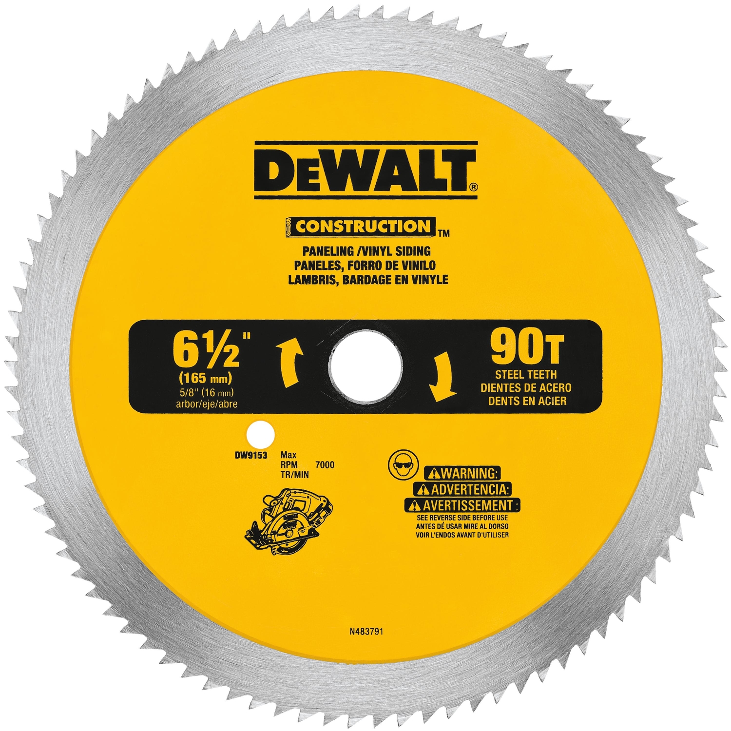 DeWalt 6-1/2 in. D X 5/8 in. Construction Steel Circular Saw Blade 90 teeth 1 pk - Intensery