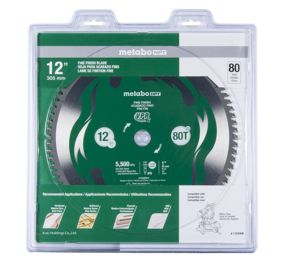Metabo HPT 12 In. 80T Fine Finish VPR Blade 115436M from Metabo HPT - Intensery