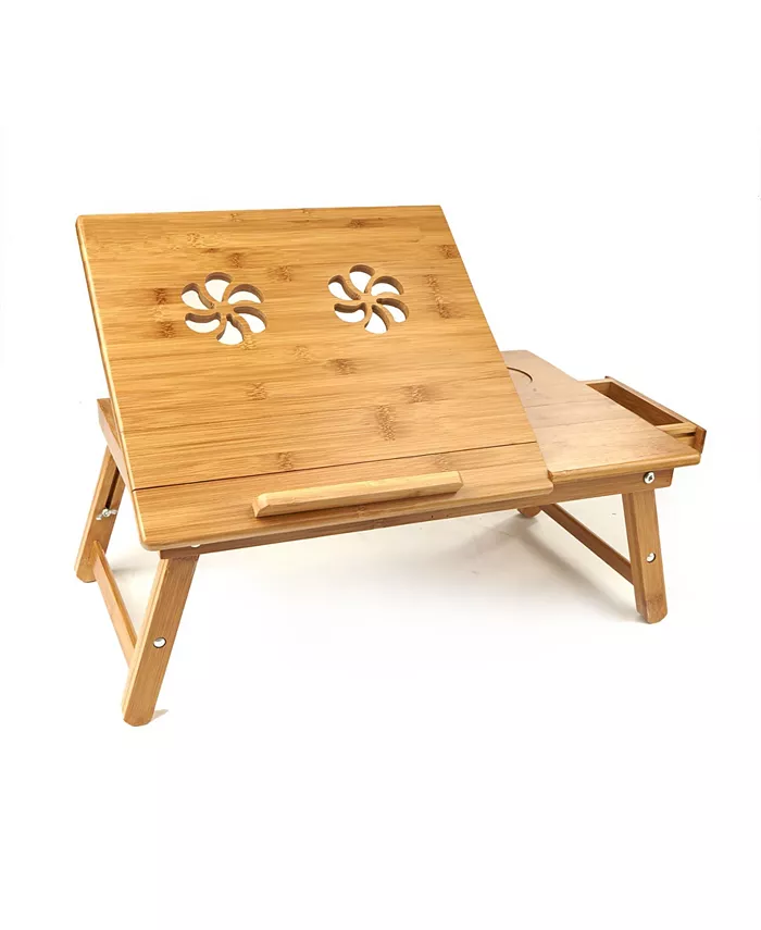 Mind Reader Laptop Lap Desk Flip Top with Drawer， Fold-Able Legs， Breakfast Tray - Intensery