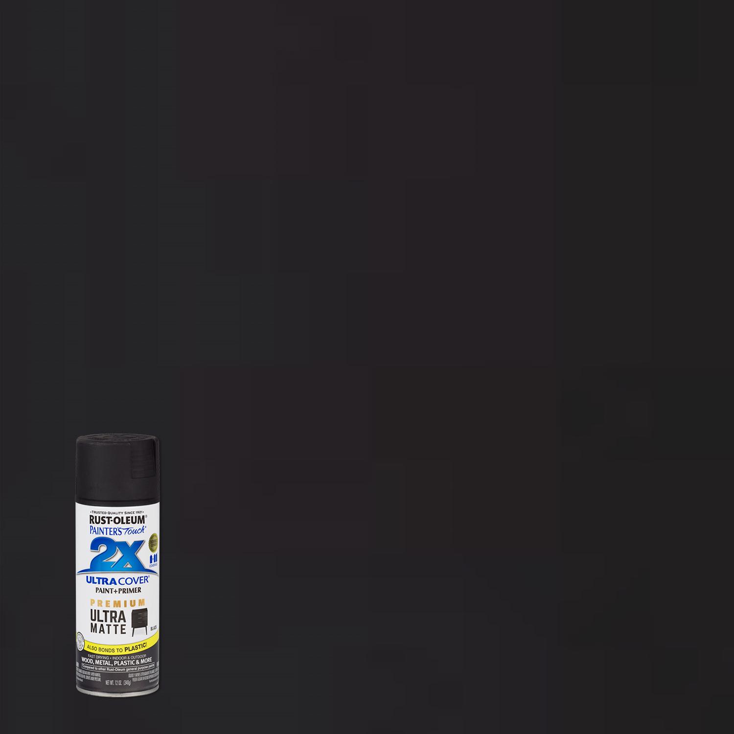 Rust-Oleum Painter\u0027s Touch 2X Ultra Cover Ultra Matte Black Paint+Primer Spray Paint 12 oz - Intensery