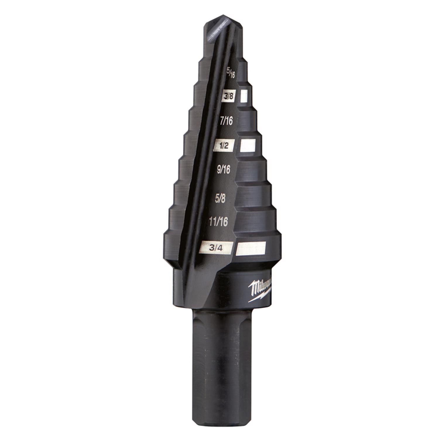 Milwaukee JAM-FREE 1/4 to 3/4 in. X 6 in. L Black Oxide Step Drill Bit 1 pc - Intensery