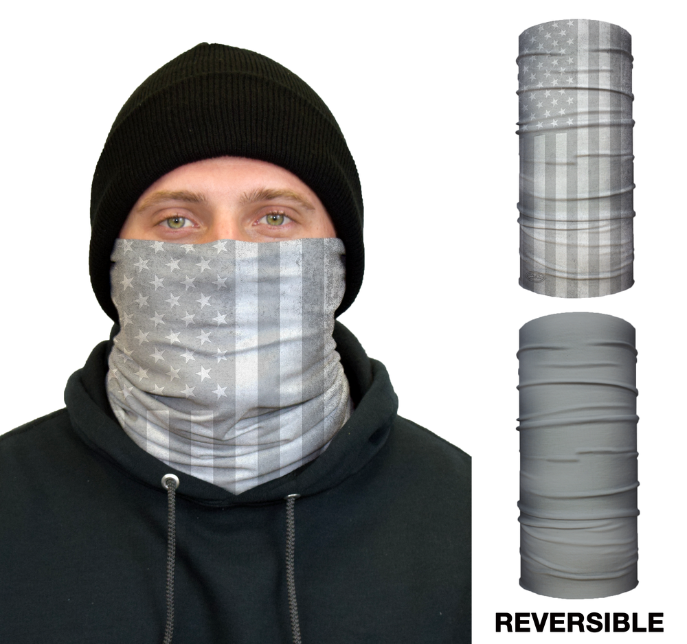 John Boy Thermal Face Guard Reversible White USA Flag and Grey Pattern - Intensery