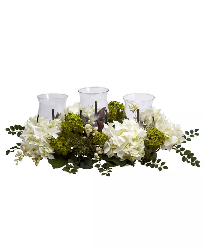 Nearly Natural Snowball Hydrangea Triple Candelabrum - Intensery