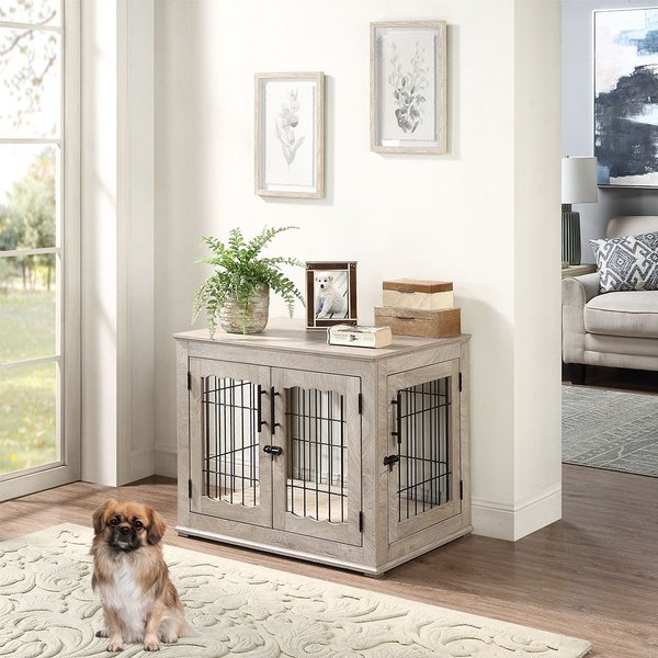 Unipaws Wooden Wire Furniture End Table Dog Crate - Intensery
