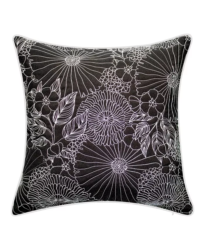 Edie Line Embroidered Floral Decorative Pillow， 18x18 - Intensery