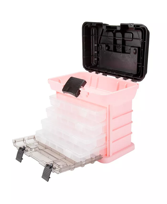 Stalwart Portable Tool Box with Drawers - Durable Parts Organizer with 4 Compartments for Hardware， Tackle， Beads， Accessories， and More by (Pink) - Intensery