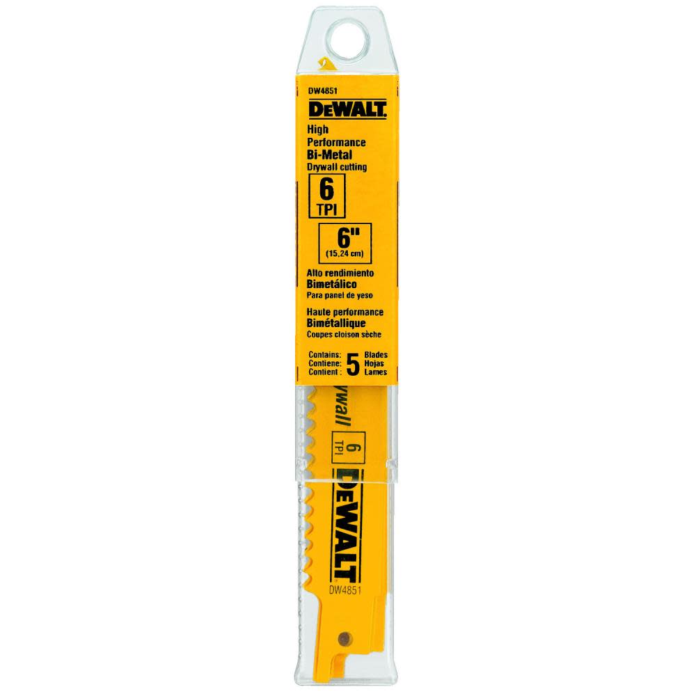 DEWALT 6-in 6TPI Plaster Cutting Bi-Metal Reciprocating Saw Blade (5 pack) DW4851 from DEWALT - Intensery