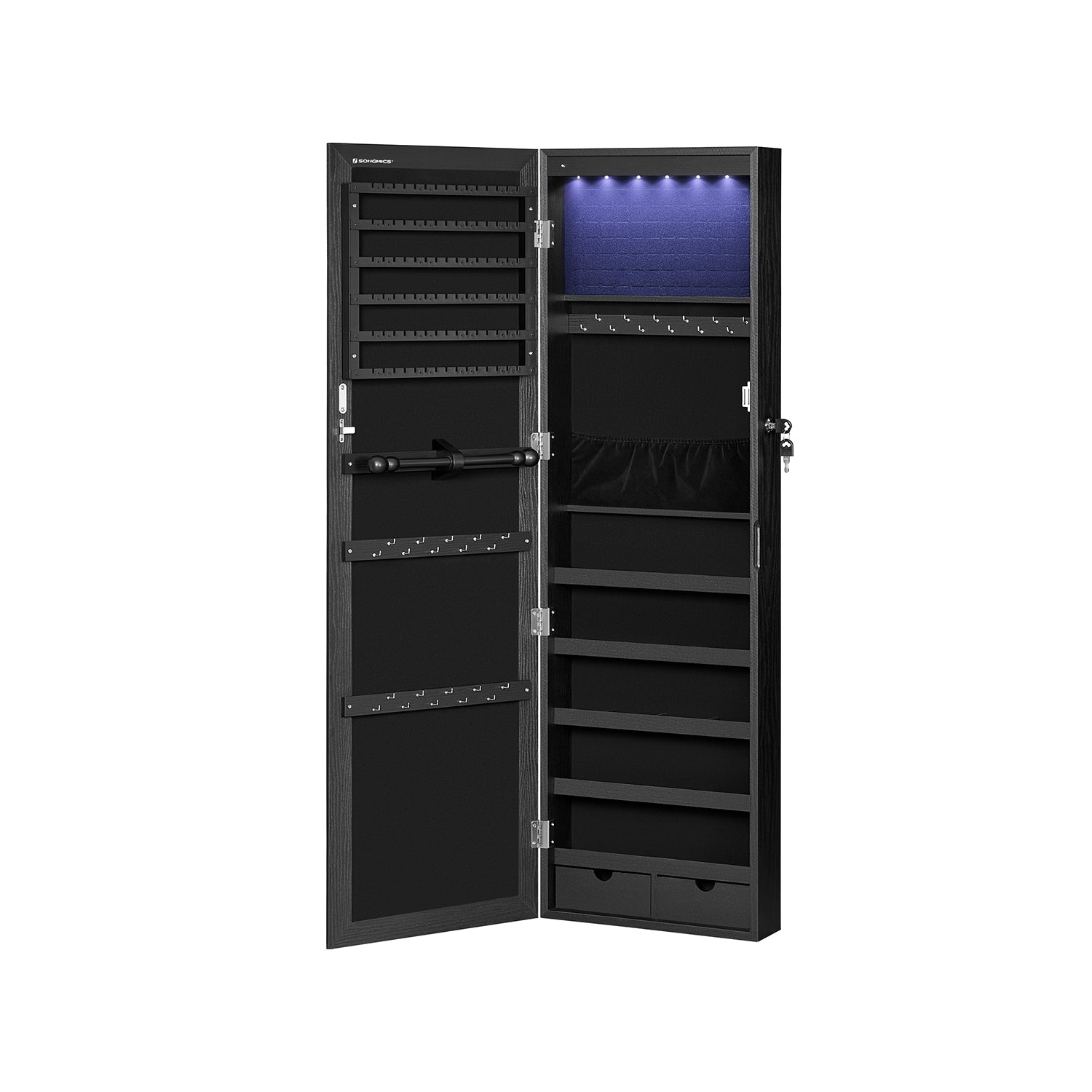SONGMICS 6 LEDs Mirror Jewelry CabinetBlack - Intensery