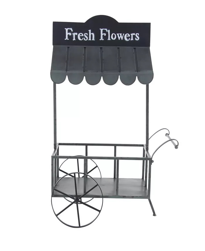 Rosemary Lane Farmhouse Iron Flower Cart with Roof - Intensery