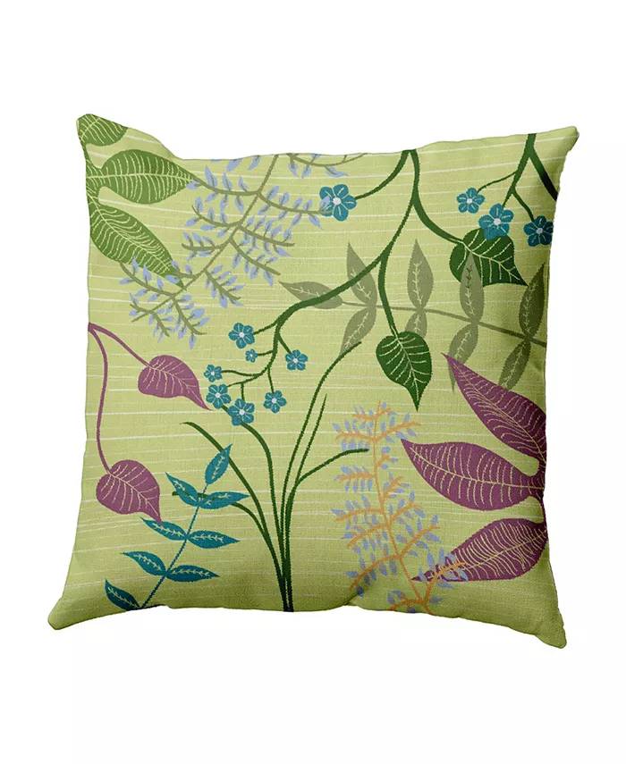 E by Design Botanical 16 Inch Bright Green Decorative Floral Throw Pillow - Intensery