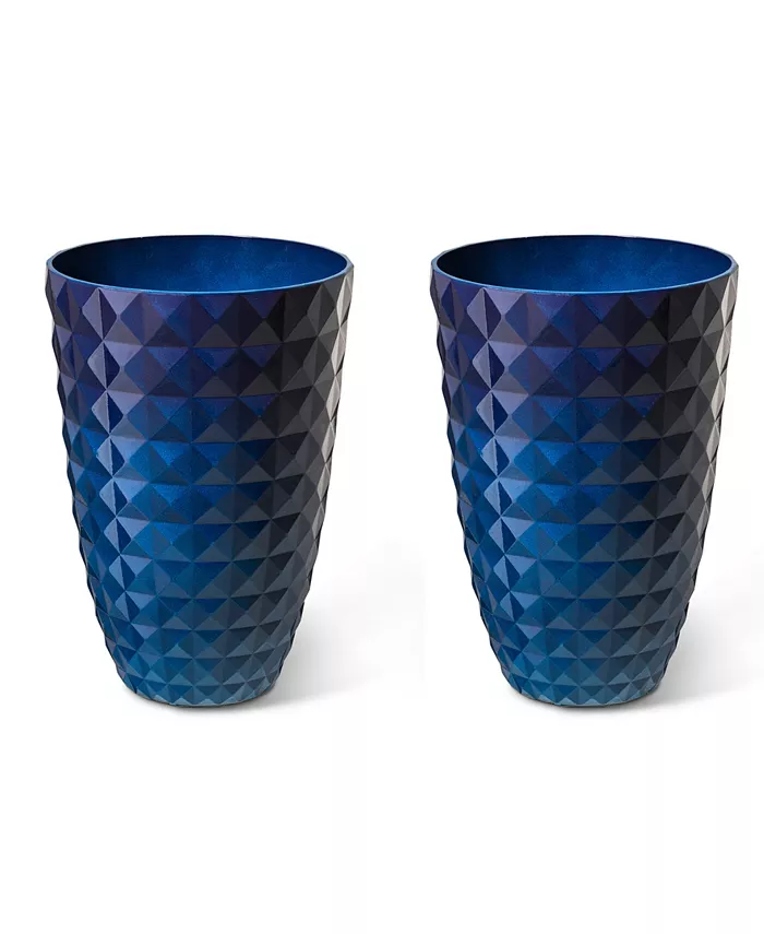 Glitzhome Oversized Faux Ceramic Textured Tall Pot Planter， Set of 2 - Intensery