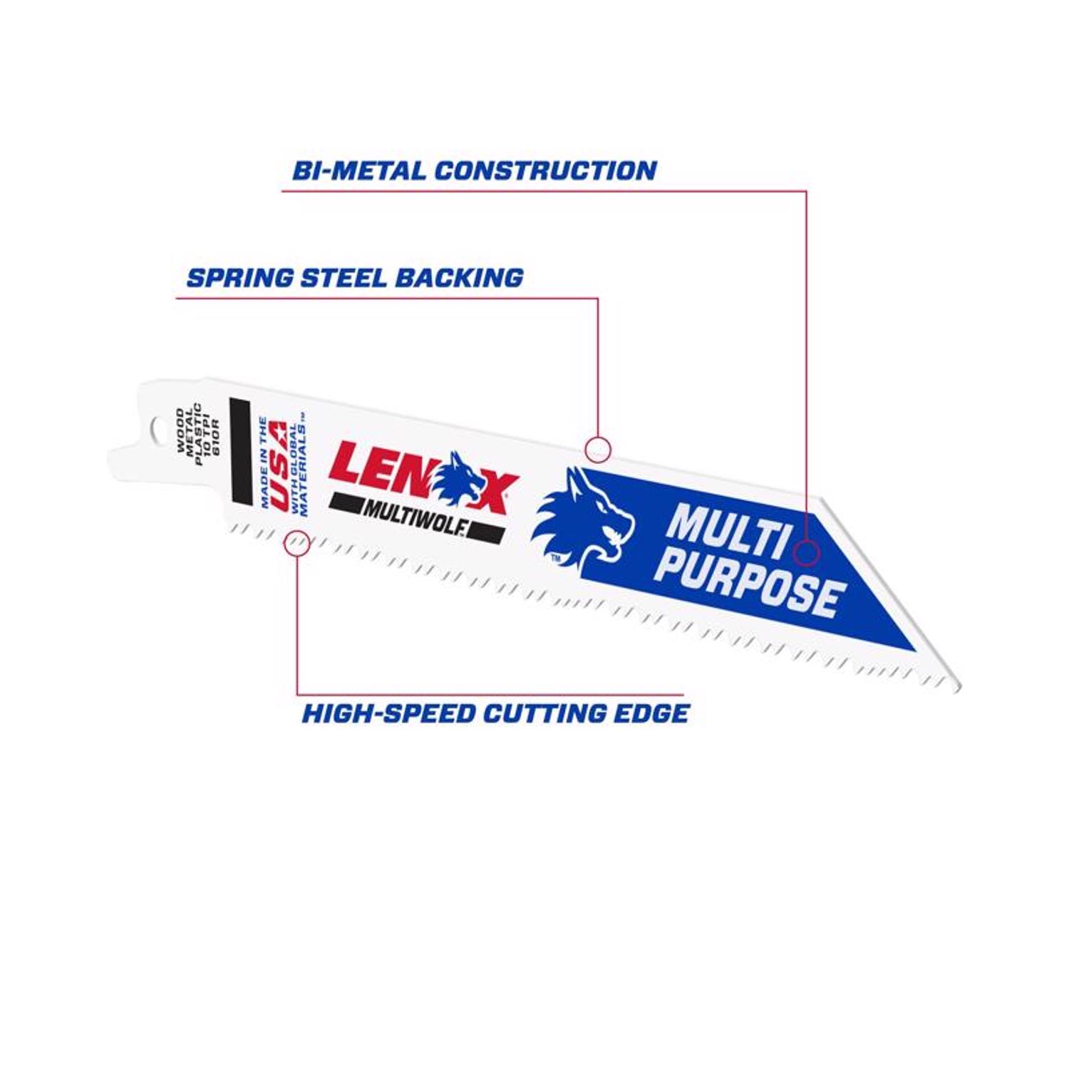LENOX MULTIWOLF 6 in. Bi-Metal WAVE EDGE Reciprocating Saw Blade 10 TPI 1 pk - Intensery