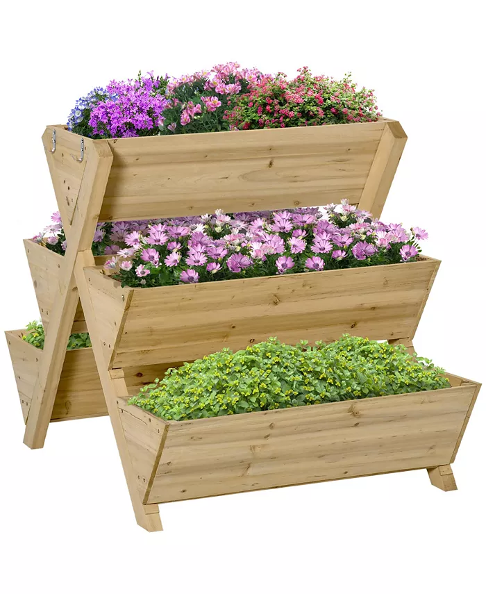 Outsunny Raised Garden Bed， Planter Stand with 5 Planting Boxes， 4 Hooks - Intensery