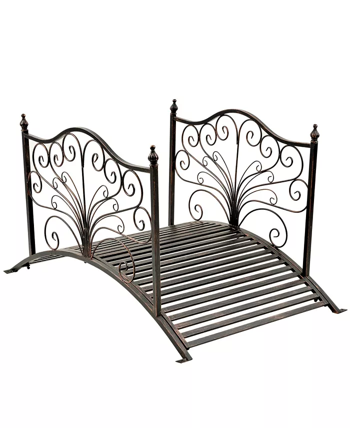 Outsunny 4' Metal Arch Backyard Garden Bridge with Safety Siderails， Delicate Scrollwork， Easy Assembly， Black Bronze - Intensery
