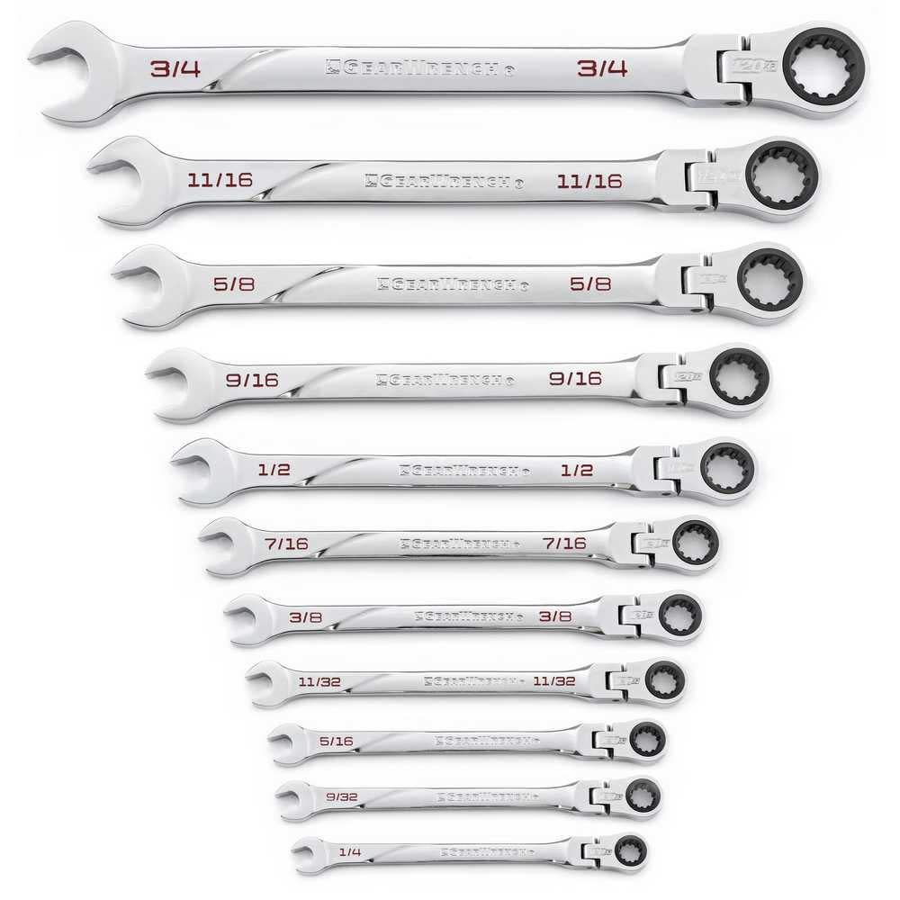 GEARWRENCH 11 Pc 120XP Universal Spline Sae XL Flex Combination Ratcheting Wrench Set 86247 from GEARWRENCH - Intensery