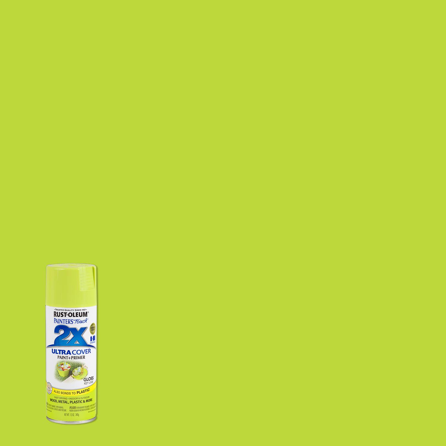 Rust-Oleum Painter\u0027s Touch 2X Ultra Cover Gloss Key Lime Paint+Primer Spray Paint 12 oz - Intensery