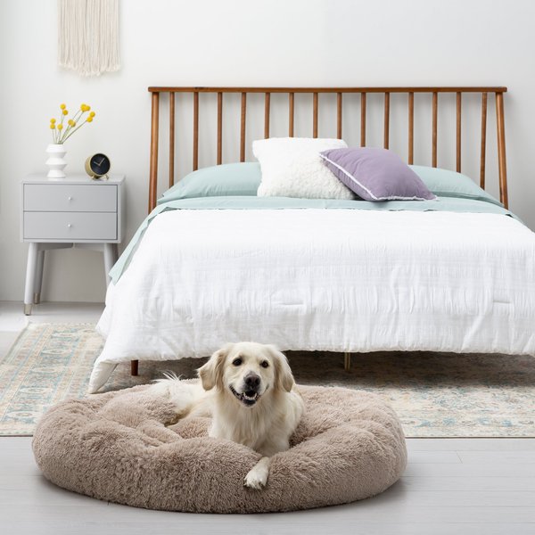 Brindle Donut Cuddler Dog and Cat Bed， Tan - Intensery