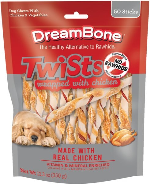DreamBone Twist Sticks Chicken Wrapped Dog Treats， 50 count - Intensery