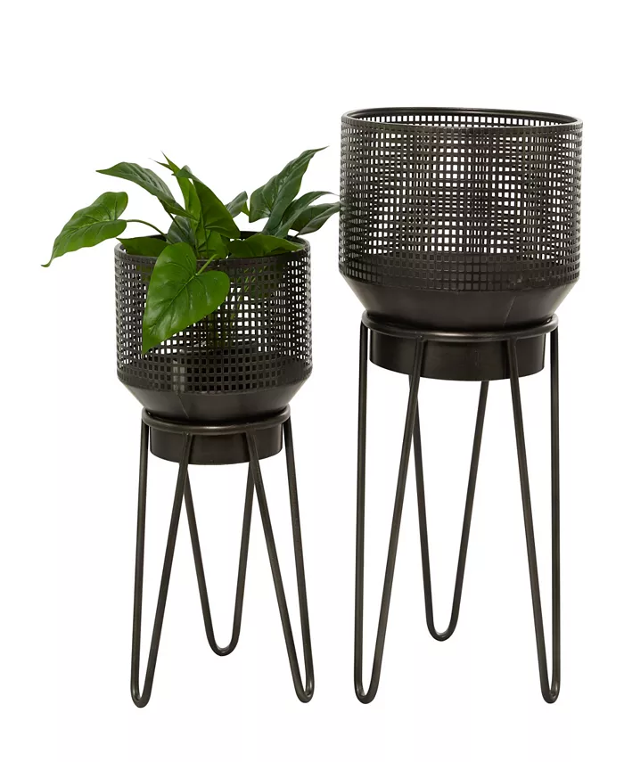 Novogratz Collection  Black Metal Indoor Outdoor Planter with Removable Stand Set of 2 - Intensery