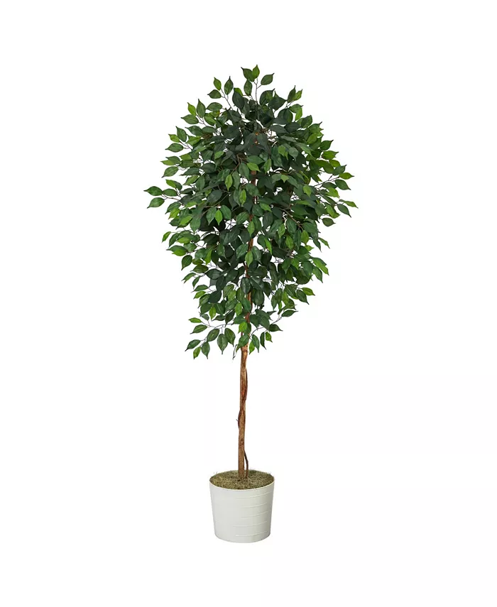 Nearly Natural 6' Ficus Artificial Tree in Tin Planter - Intensery