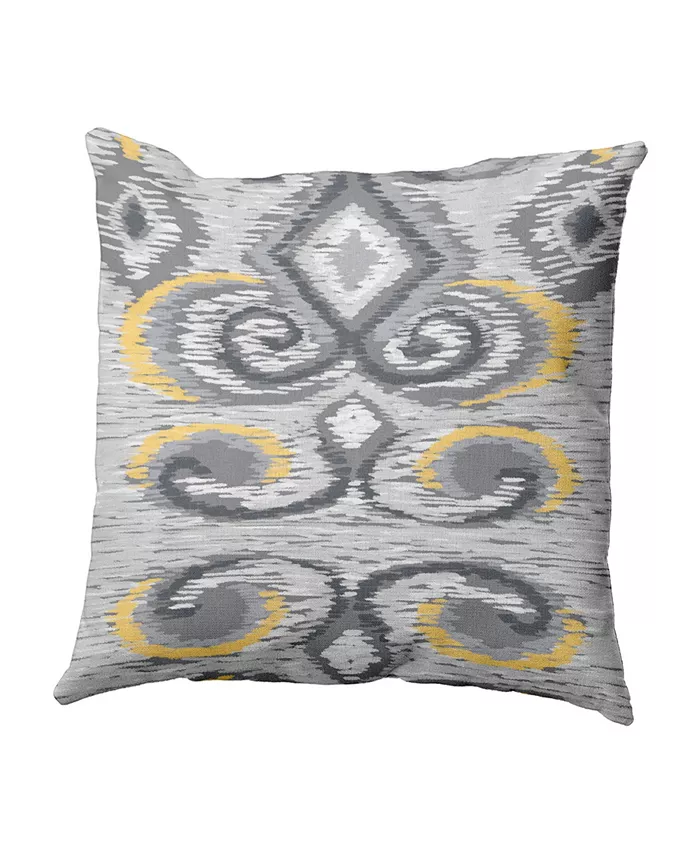 E by Design 16 Inch Light Gray and Yellow Decorative Flocked Floral Throw Pillow - Intensery