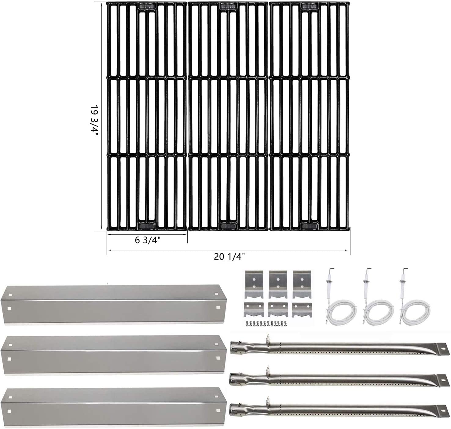 Repair Kit for King Griller 3008, 5252 Grill, Gas Grill Burners + Heat Plates + Grates + Igniter Replacement Parts Kit - Intensery