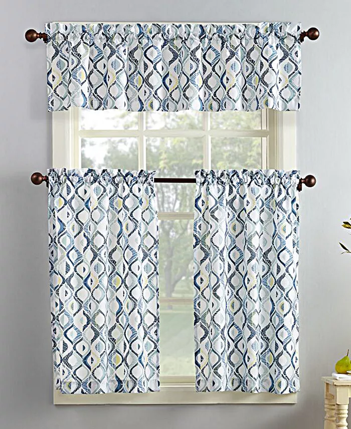 No. 918 Barker 3-Piece Geometric-Print Kitchen Curtain Set - Intensery
