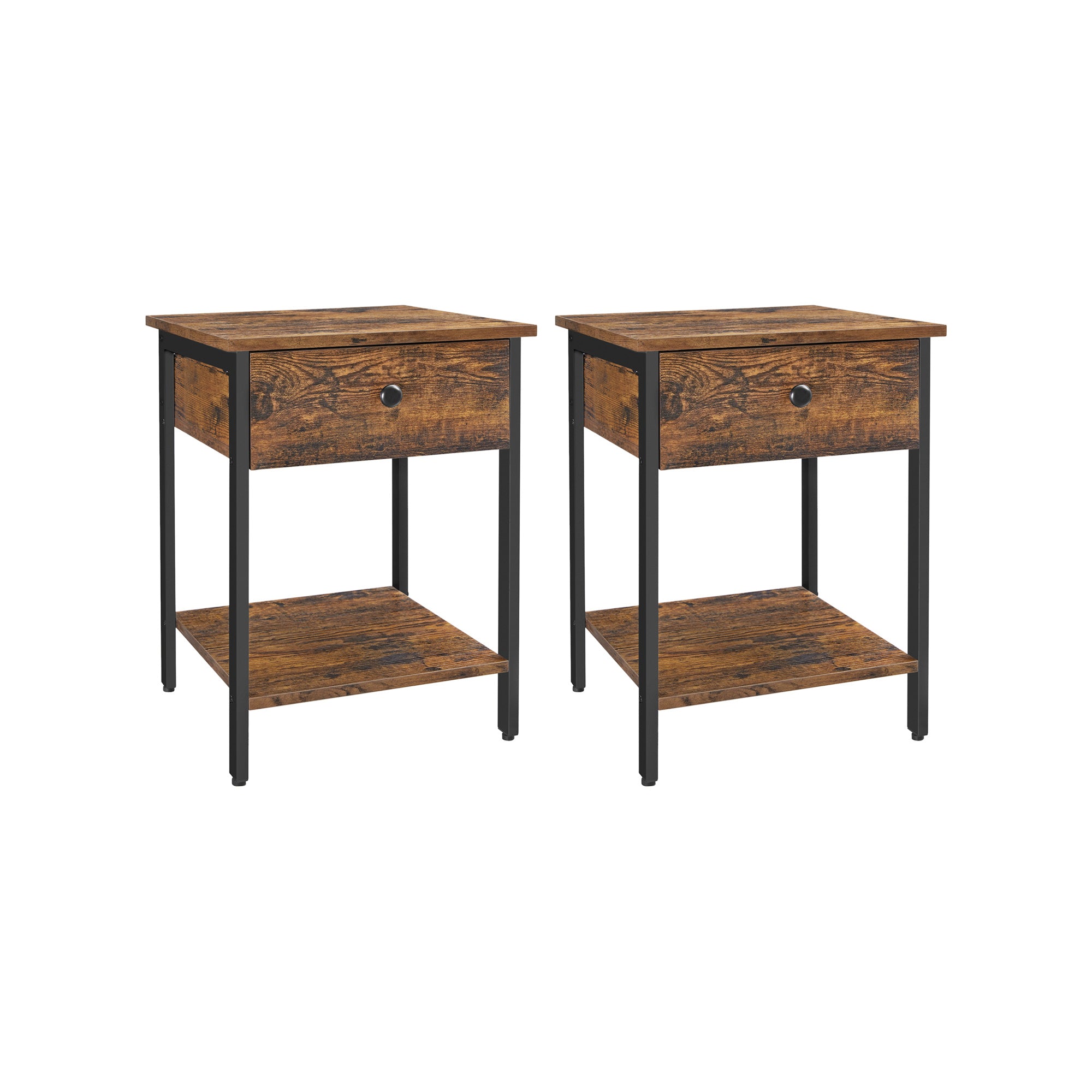 VASAGLE Set of 2 Industrial Brown Nightstands with Drawers - Intensery