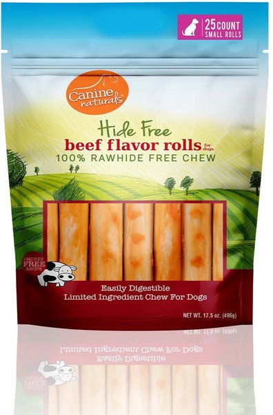 Canine Naturals 2.5-in Mini Roll Natural Beef Dog Chew Treat， 17.5-oz bag， 25 count - Intensery