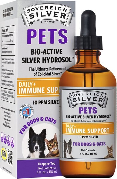 Sovereign Silver Pets Daily+ Immune Support Bio-Active Silver Hydrosol Dog and Cat Supplement - Intensery