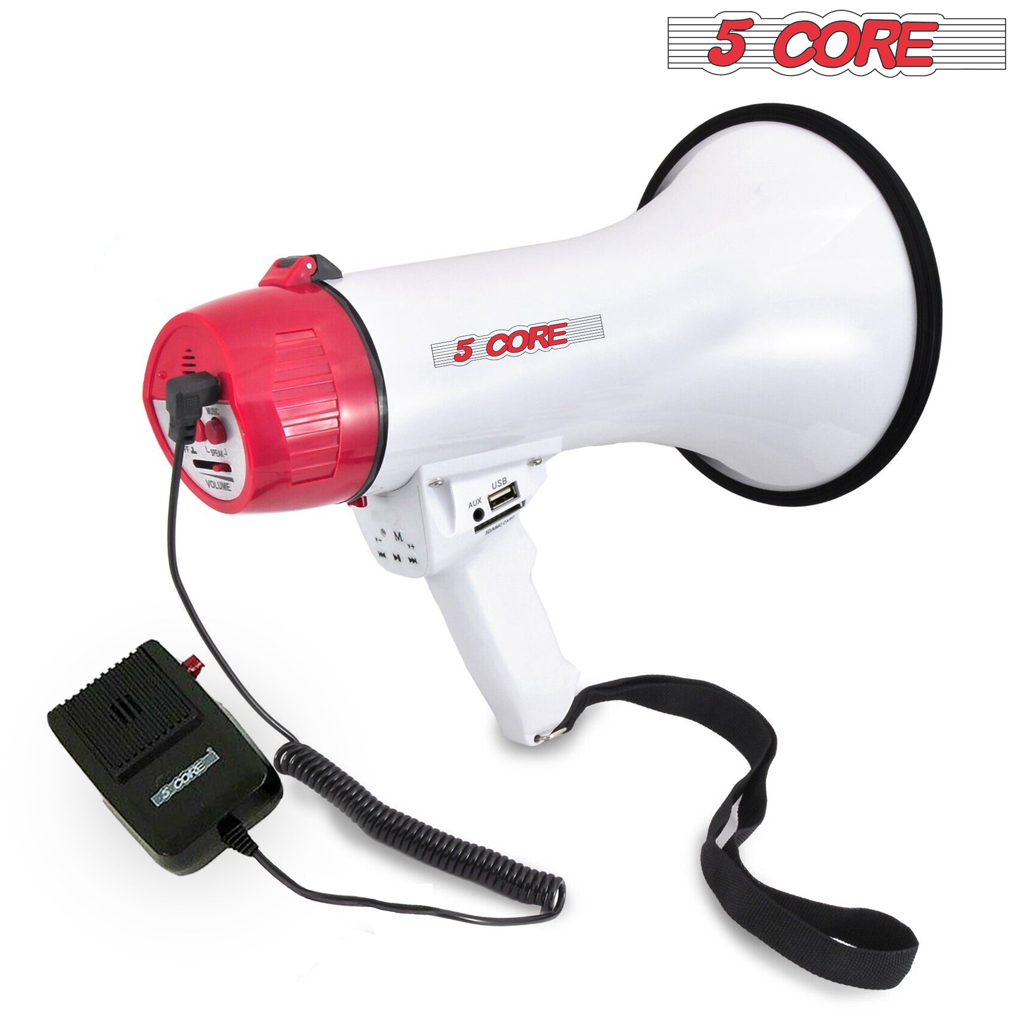 5 Core Megaphone Speaker 40W Portable Bullhorn| Rechargeable, Siren Mode, Recording, Detachable Mic | PA Sound with Aux, USB, and TF Card Input, Inddo - Intensery