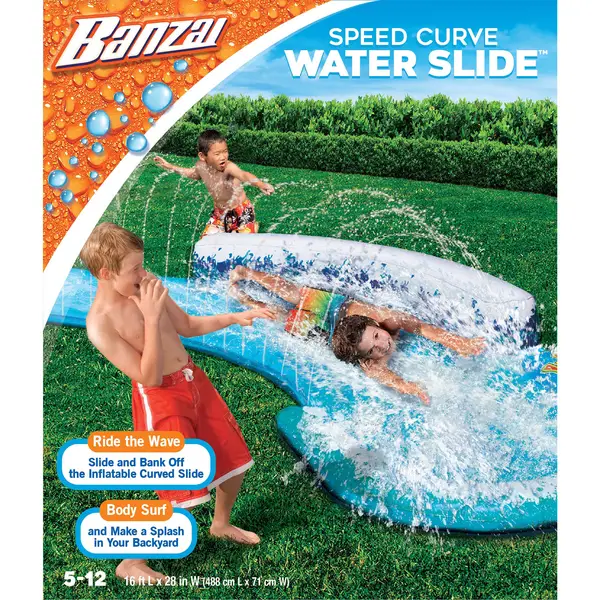 Banzai Speed Surf Curve Summer Water Slide for Kids - Intensery