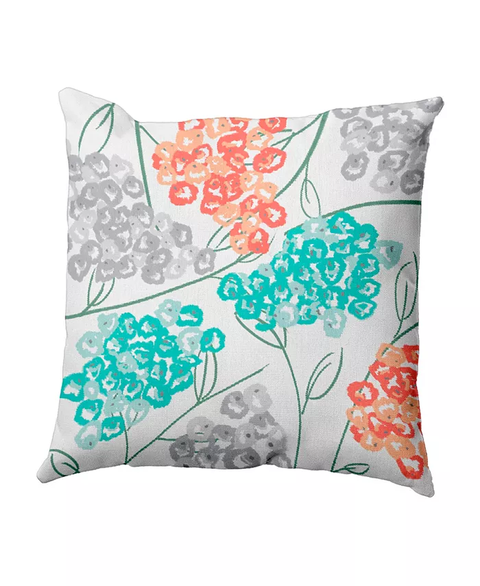 E by Design Hydrangeas 16 Inch Coral and Aqua Decorative Floral Throw Pillow - Intensery