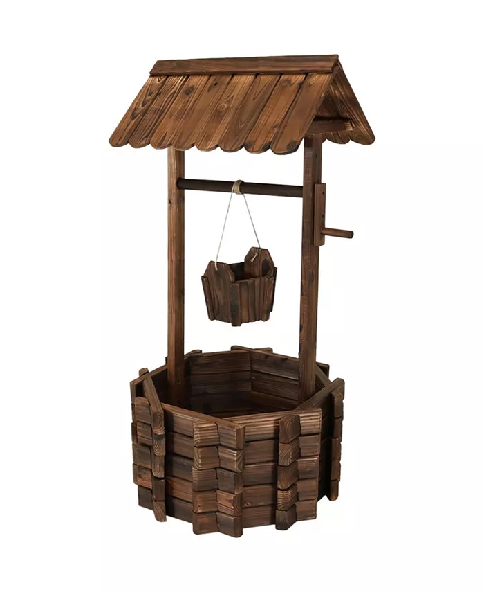 Sunnydaze Decor 45 in 2-Tier Wooden Fir Wishing Well Hanging Garden Planter - Intensery