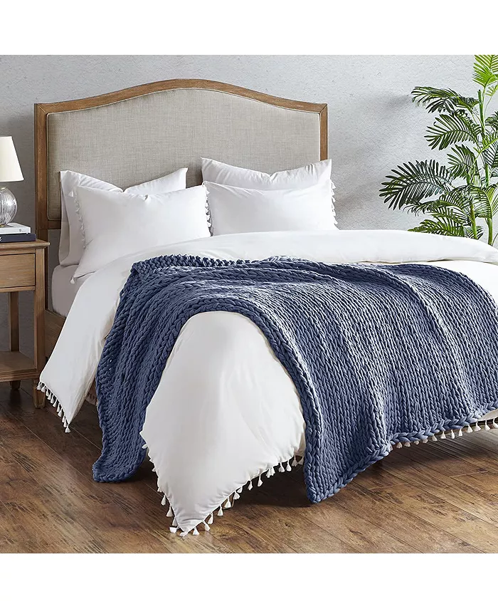 Gracie Mills Casual Acrylic Chunky Twice Knit Throw， Indigo - Full - Intensery