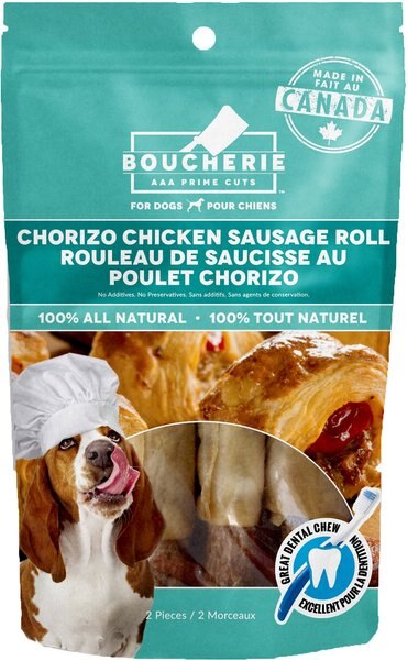 Boucherie Chorizo Chicken Sausage Roll Dehydrated Dog Treats， 2 count - Intensery